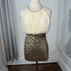Gold sequin mini dress